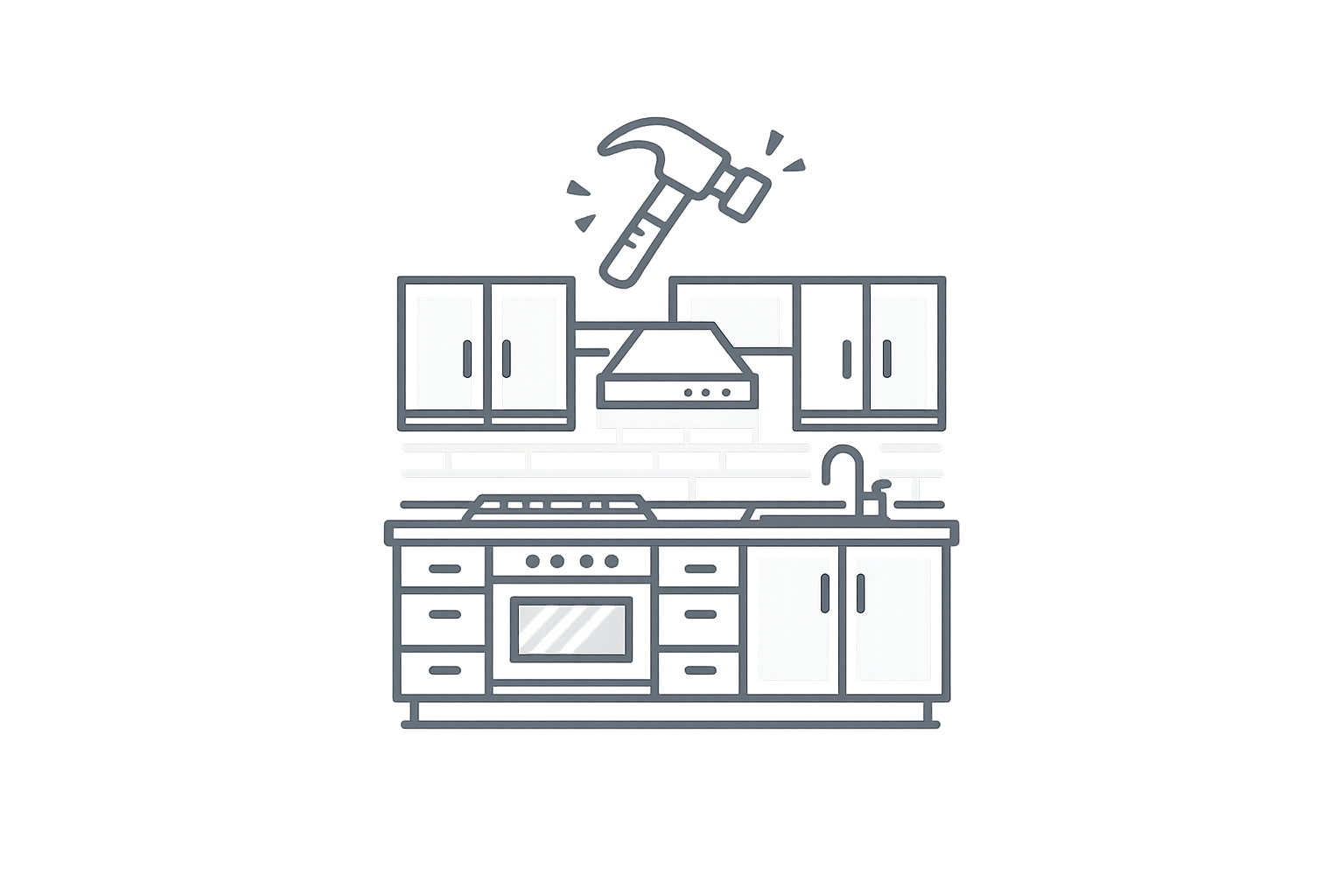 kitchen remodeling of stove, sink, and kitchen cabinets. 
